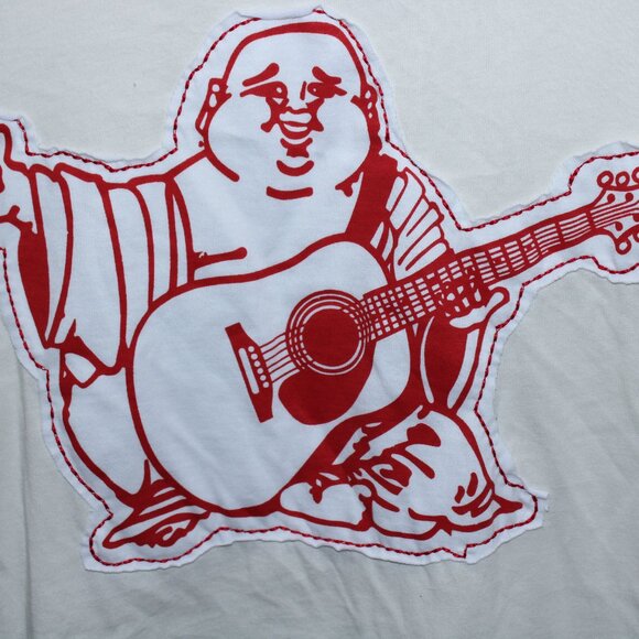 True Religion T-Shirt Mens XL Extra Large Cream Big Buddha Applique Logo - Picture 3 of 6